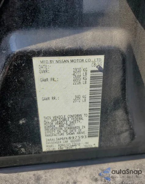 2015 Nissan Altima 2.5 from USA, damaged, VIN 1N4AL3AP6FN897593